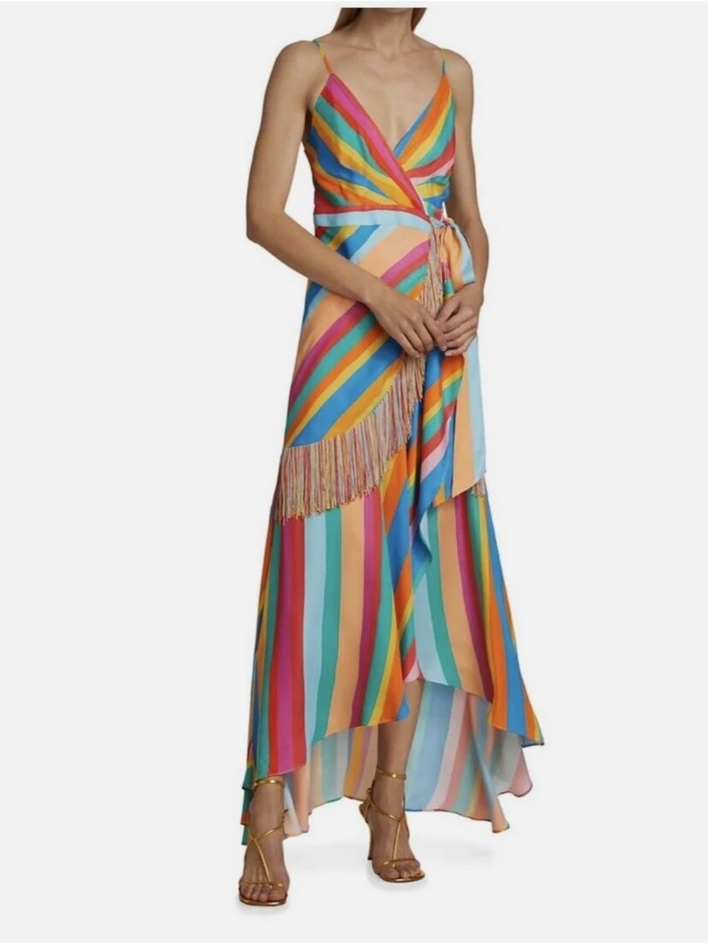 FARM Rio Rainbow Stripe High-Low Maxi Dress